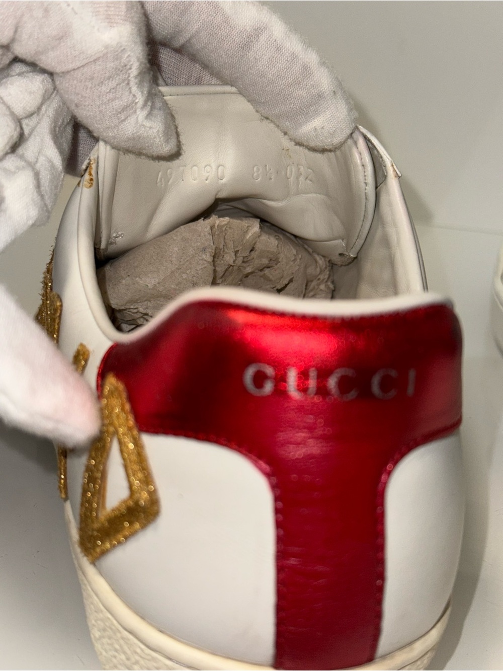 Gucci White Leather 'Loved' Sneakers with Red, Blue & Gold Accents - Picture 7 of 17